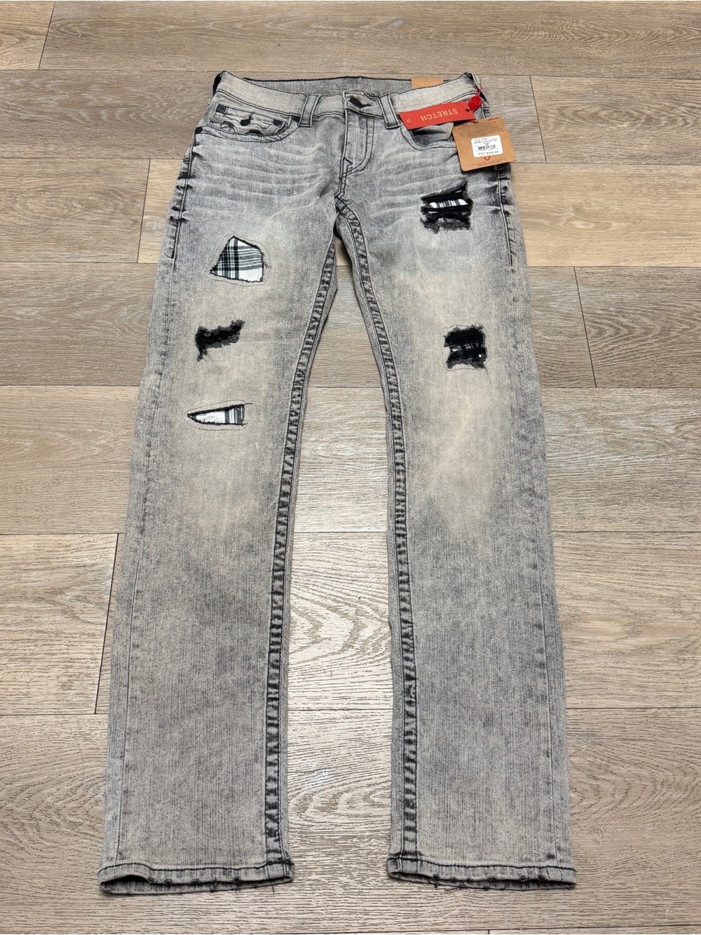 True Religion Mens Jeans Skinny Flap Pathway Gray Black Plaid Size 30 NWT 229$